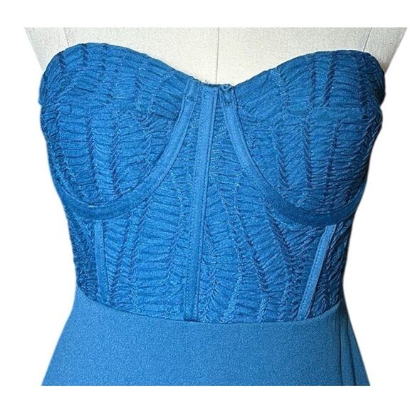 Lulus Passionate Aura Teal Blue Textured Strapless Bustier Midi Dress Sz M NEW - Picture 4 of 11